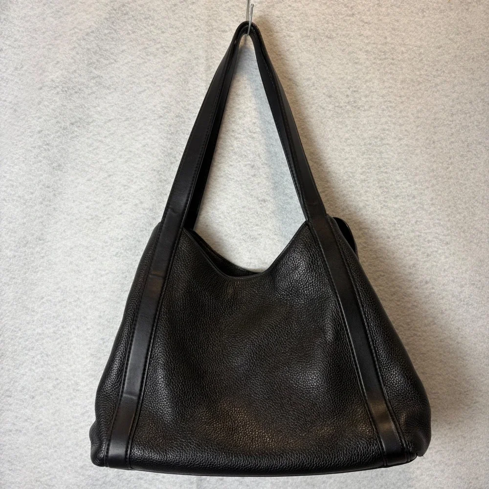 Michael Kors Rosemary Large Pebbled Leather Shoulder Bag Black Silver